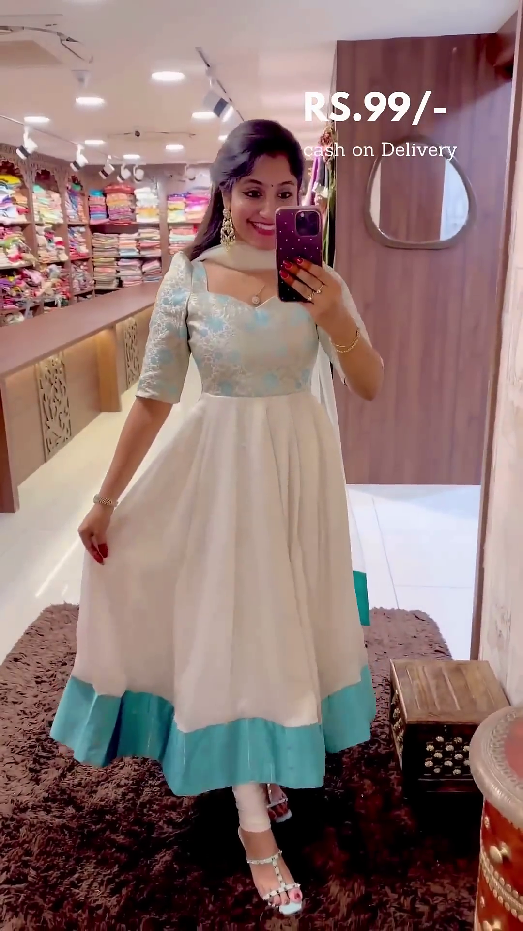 Go On Fancy Look With White Color Sequins Embellished Anarkali - Image 4