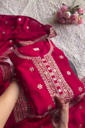 Women's Embroidered Kurti with Pant & Dupatta Set
