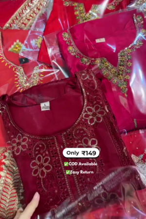 Women's Red Salwar Suit with Mirror Work