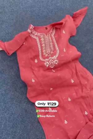 Elegant Women’s Light Orange Kurta Set with Embroidery Design