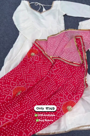 Elegant Women’s White Anarkali Suits with Red Dupatta
